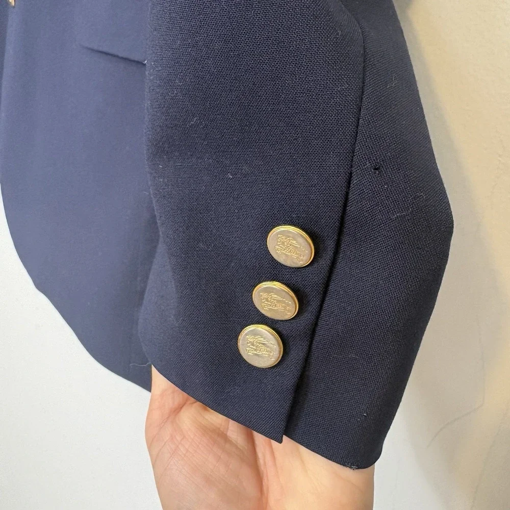 Burberrys Vtg Blazer Mens Sz 46L Navy 100% Wool‎ Super 110s USA Made Burberry
